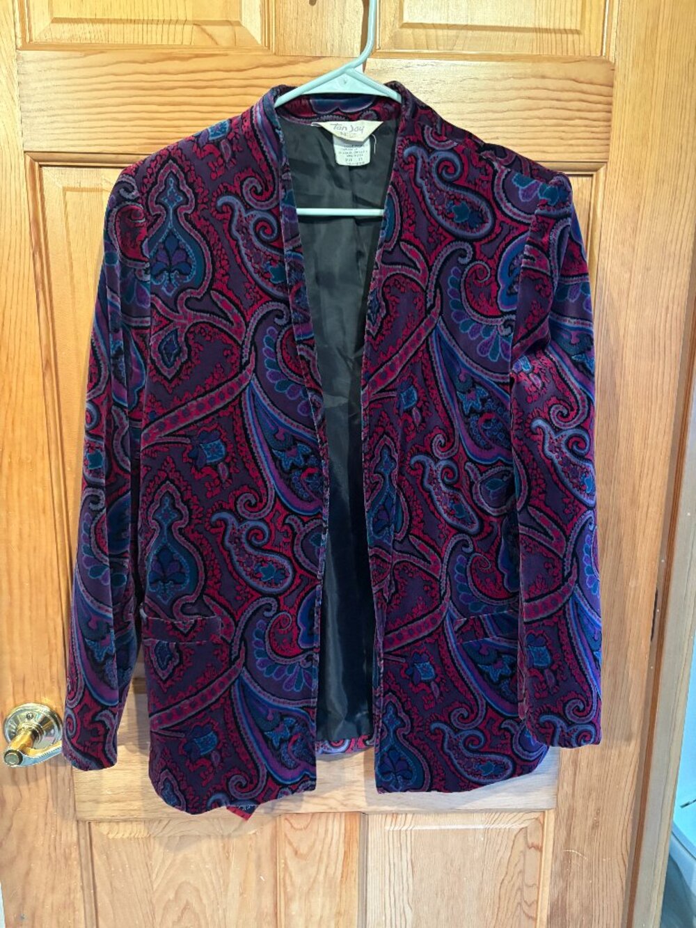Vintage Purple Paisley Velour Blazer Tan Jay Jacket Size 14